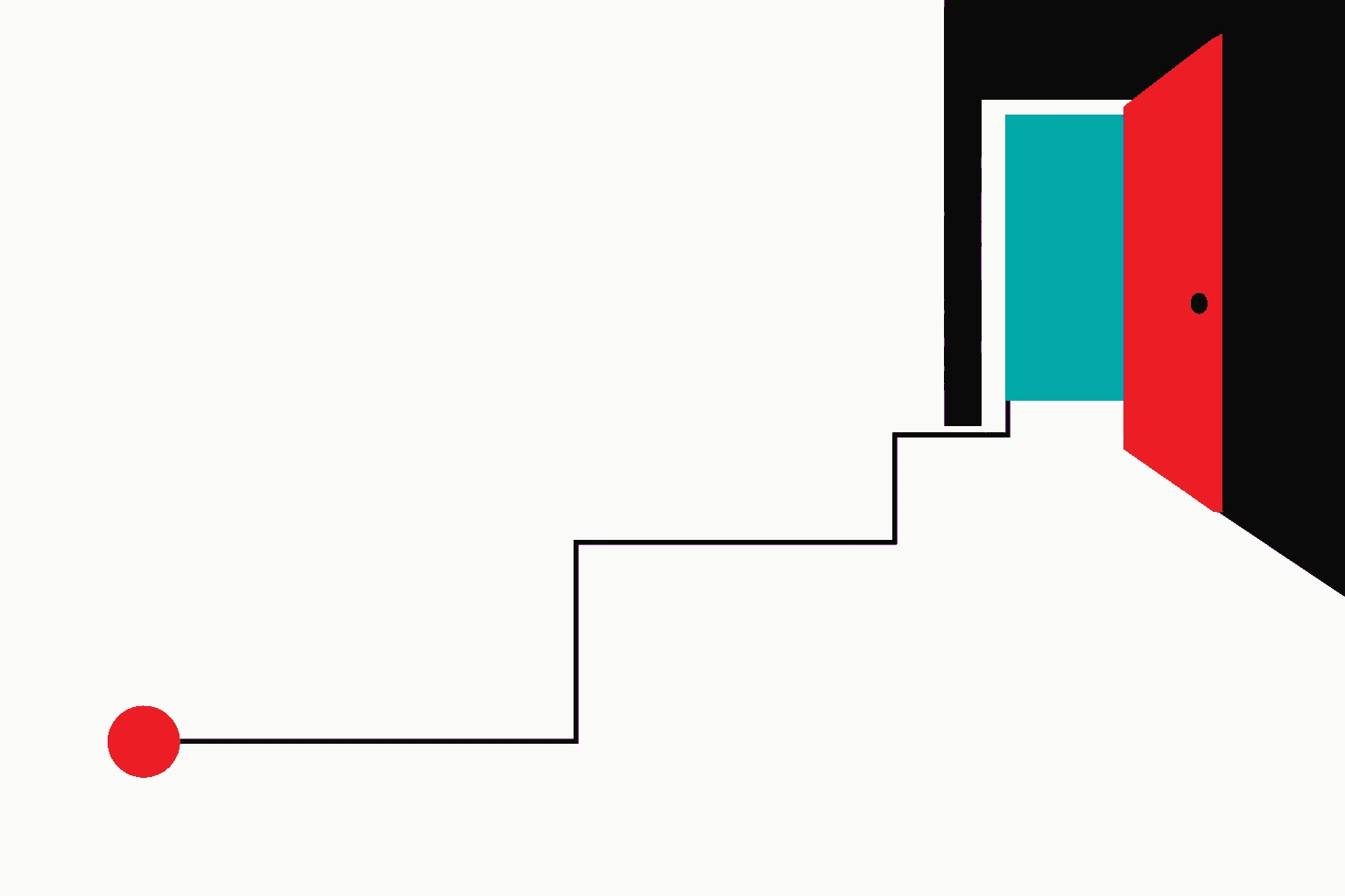 A line of steps rising from a single dot to an open door.